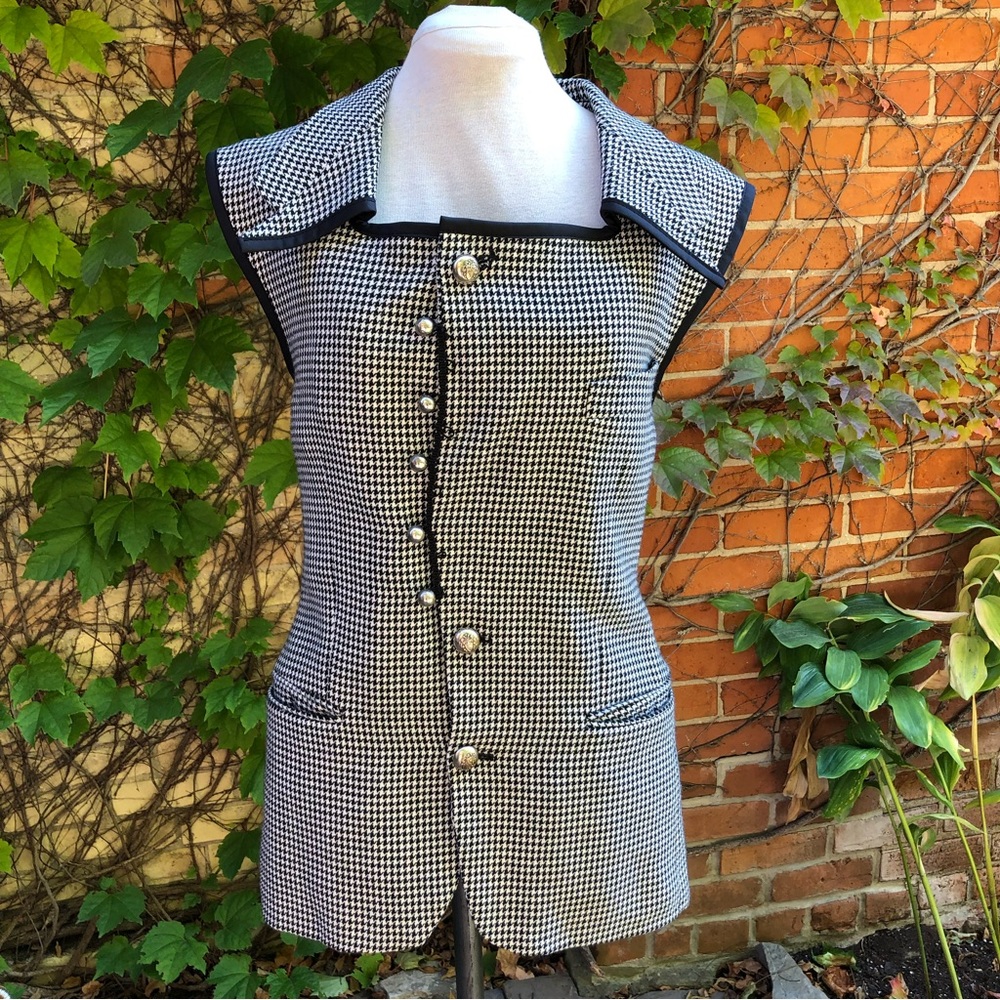 Steampunk Houndstooth Wool Tweed Vest Corset Black White Formal Equestrian 5/6
